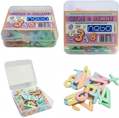 Cifre si semne din plastic, culori pastel, Nebo, 90 buc/set