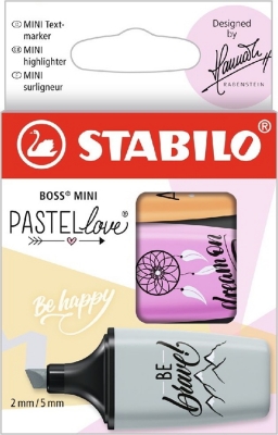 Textmarker Boss Mini Pastellove 3 culori/set, portocaliu, fucsia si gri, Stabilo 