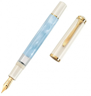 Stilou Classic M200 Pastel Blue, Penita M din otel inoxidabil,accesori aur 24k, Pelikan