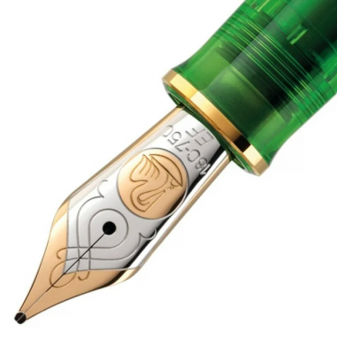 Stilou Souveran M800 F Green Demonstrator, penita aur 18k, accesori placte cu rodiu, Pelikan