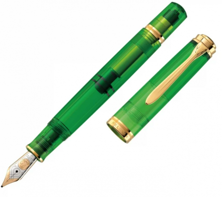 Stilou Souveran M800 M Green Demonstrator, penita aur 18k, accesori placte cu rodiu, Pelikan