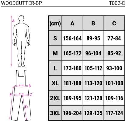 Pantaloni cu pieptar cu protectie impotriva ferastraului cu lant, marime: XL, Verde / Portocaliu, Rock Safety WOODCUTTER