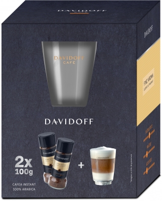 Set cafea instant Davidoff Cafe Fine Aroma 2x100g + cana latte machiatto