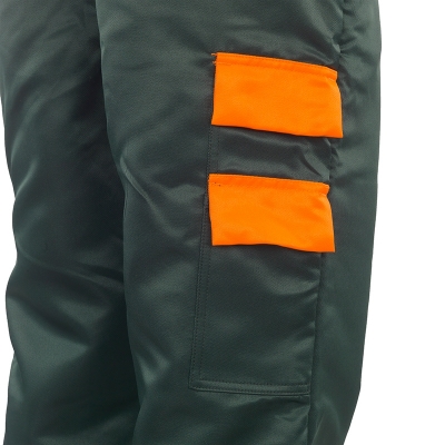 Pantaloni de protectie pentru fierastrau cu lant, verde / portocaliu, Rock Safety 