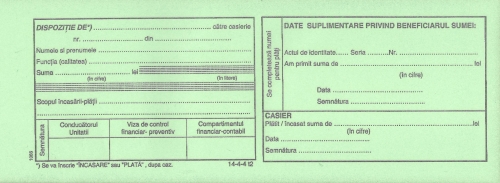 Dispozitie casierie autocopiativ lung