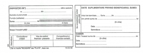 Dispozitie casierie autocopiativ lung