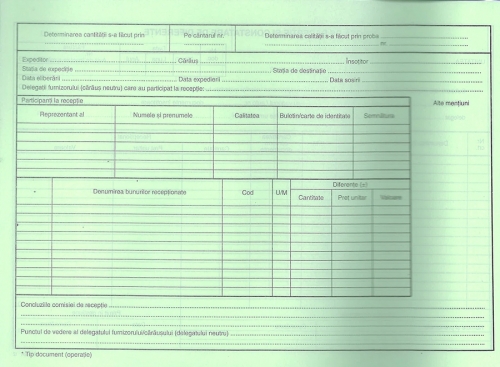 Nota de receptie si constatare diferente autocopiativa A4 2 exemplare 100 file