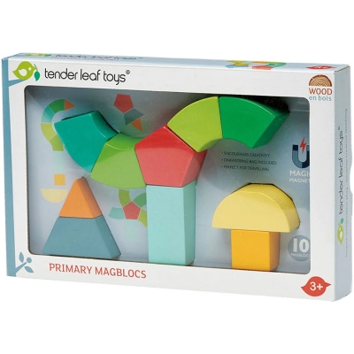 Set de constructie magnetic, din lemn premium, 10 piese, Primary Magblocks, Tender Leaf Toys 