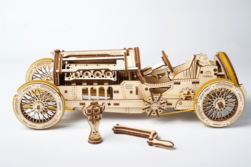 Puzzle 3D, lemn, mecanic  U-9 Grand Prix Car, 348 piese, Ugears 