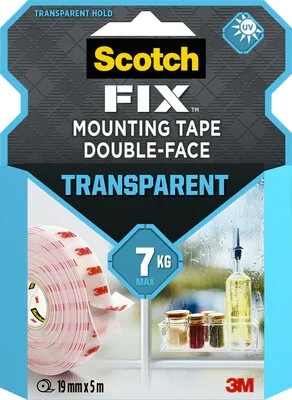 Banda dublu adeziva transparenta pentru montare,19 mm x 5 m, Scotch-Fix 3M