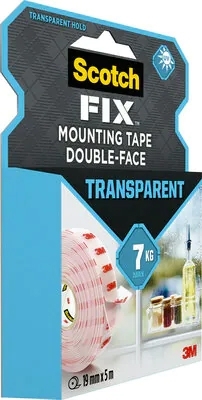 Banda dublu adeziva transparenta pentru montare,19 mm x 5 m, Scotch-Fix 3M