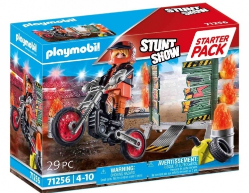 Set motociclist stuntshow si perete de foc, playmobil