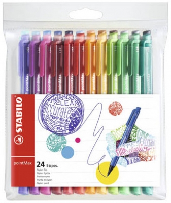 Fineliner Stabilo Pointmax, 0.8 mm, 24 culori/set, etui carton Arty