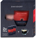 Set cafea prajita si macinata Davidoff Cafe Rich Aroma 2x250g + ceasca espresso 85 ml transparenta