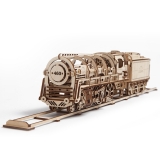 Puzzle 3D, lemn, mecanic Locomotiva cu abur, 443 piese, Ugears 